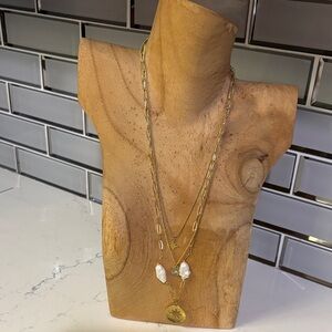 Gold Layered Necklace with Pearl Accents